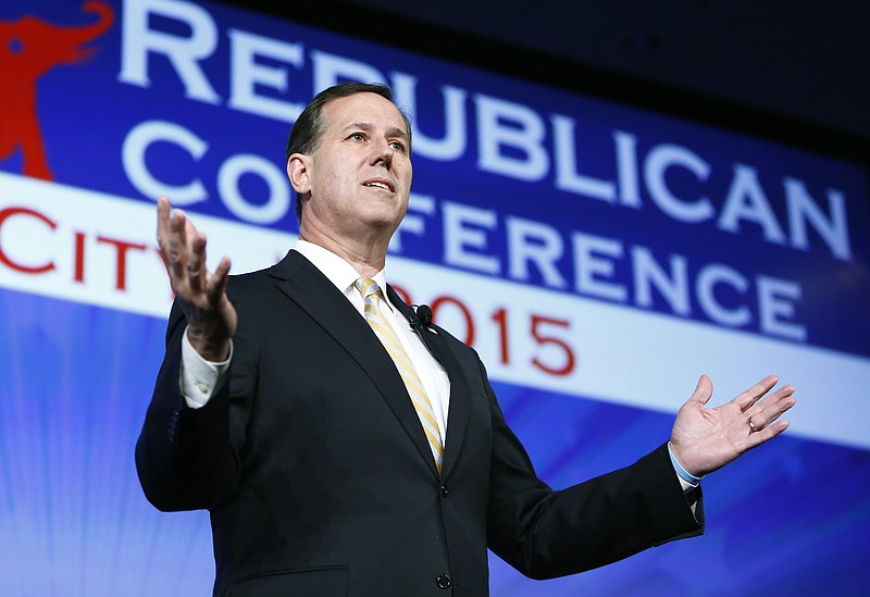 
              FILE - In this photo taken on May 21, 2015 file photo, former Pennsylvania Sen. Rick Santorum speaks at the Southern Republican Leadership Conference in Oklahoma City. He exceeded the political world’s expectations by scoring a second-place finish in the race for the Republican presidential nomination four years ago. Yet as he readies a second White House run, Santorum may struggle even to qualify for the debate stage in 2016. An aggressive advocate for conservative family values, the 57-year-old Republican is announcing his presidential intentions on Wednesday, May 27, 2015.  (AP Photo/Alonzo Adams, File)
            