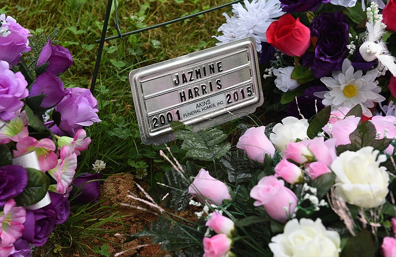 The grave of Jazmine Harris is located in the cemetery at the Apostolic New Hope Holiness Church near Ducktown, Tenn., just across the state line in North Carolina.