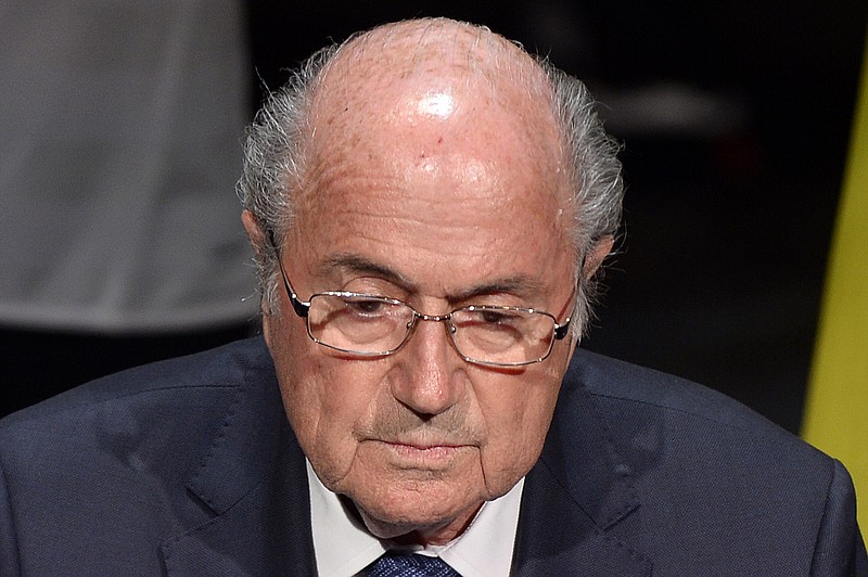 
              FIFA President Sepp Blatter speaks at the opening ceremony of the FIFA congress in Zuerich, Switzerland, Thursday, May 28, 2015. The FIFA congress with the president's election is scheduled for Friday, May 29, 2015 in Zurich. (Walter Bieri/Keystone via AP)
            