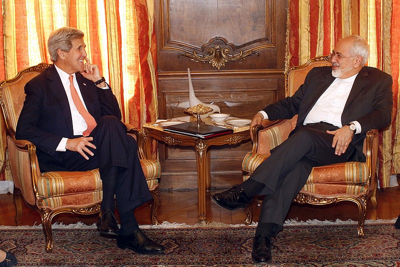 In this April 27, 2015, file-pool photo, Secretary of State John Kerry meets with Iran's Foreign Minister Mohammad Javad Zarif in New York.