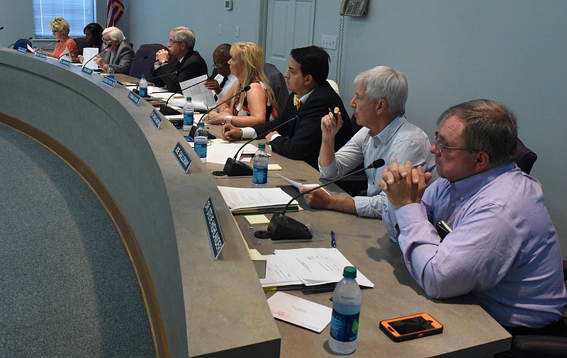 Members of the Hamilton County Board of Education meet to rework their 2016 budget request Monday, June 1,  2015, in Chattanooga, Tenn. 