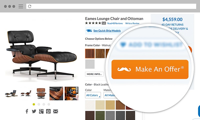 PriceWaiter allows online retailers to feature a "Make an Offer" button so that customers can name their price for products they want to purchase. The retailer ultimately decides whether to accept, reject or counter customer offers.