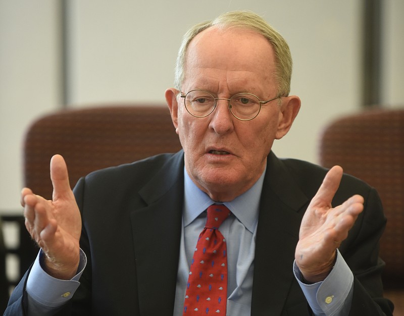 Sen. Lamar Alexander speaks to reporters and editors at the Chattanooga Times Free Press on June 5, 2015.
