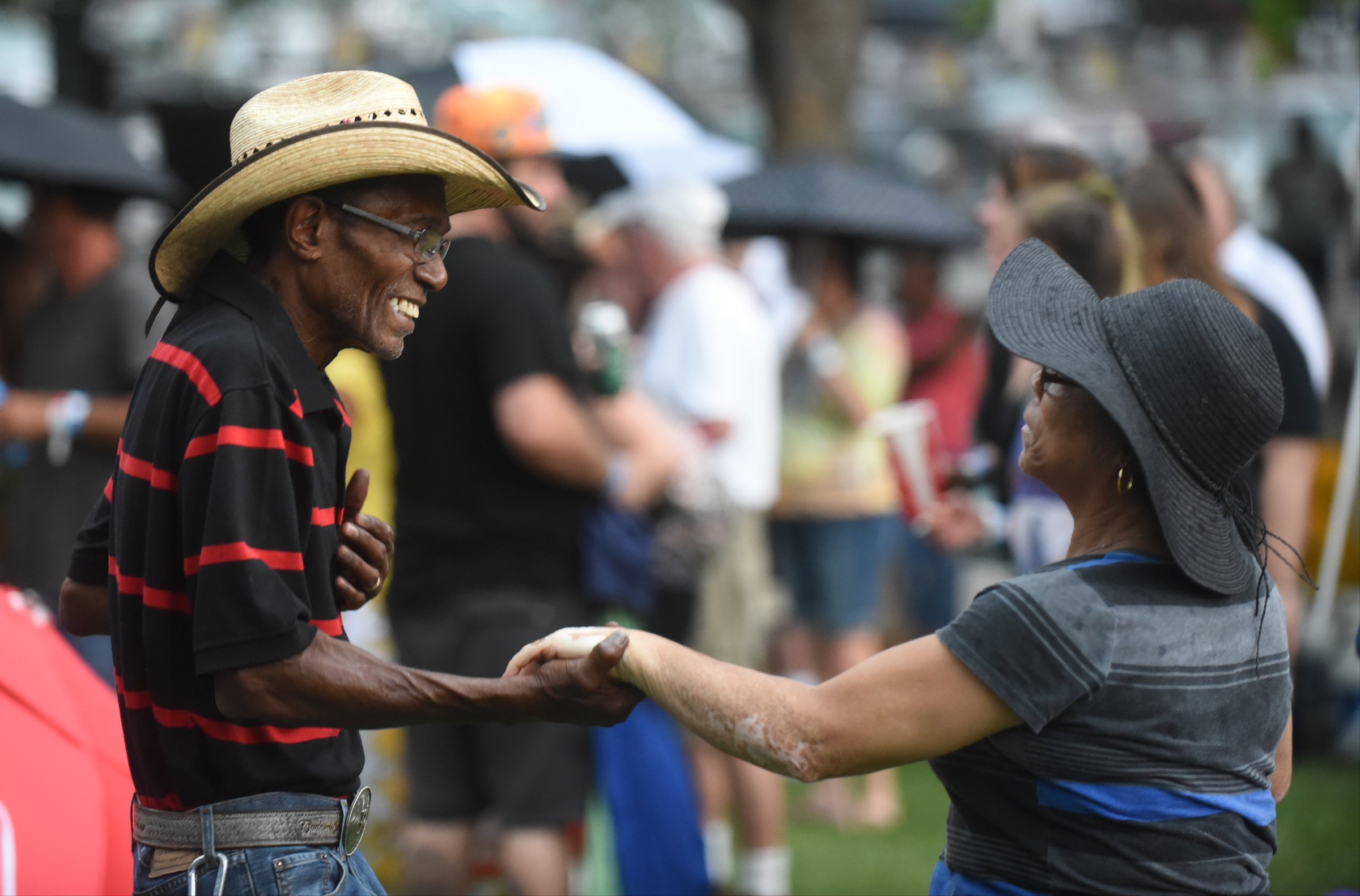 Staff Photo by Angela Lewis Foster/ The Chattanooga Times Free Press- 6/08/15
Reuben Baine, left, dances with Darlene Ramsey Monday at the Bessie Smith Strut.