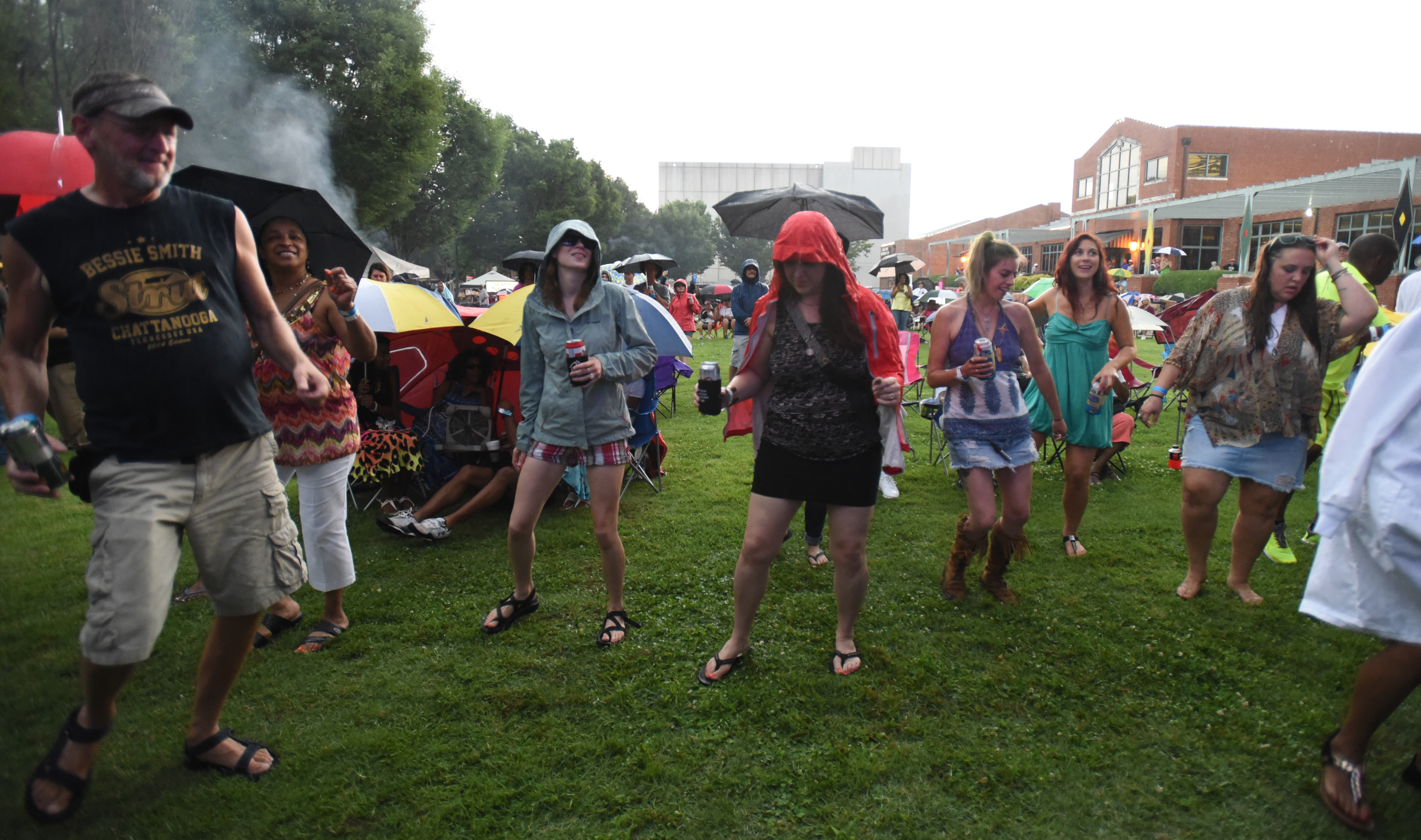 Staff Photo by Angela Lewis Foster/ The Chattanooga Times Free Press- 6/08/15
People dance the Electric Slide Monday as Deacon Bluz performs on the Bessie Smith Hall Stage at the Bessie Smith Strut.
