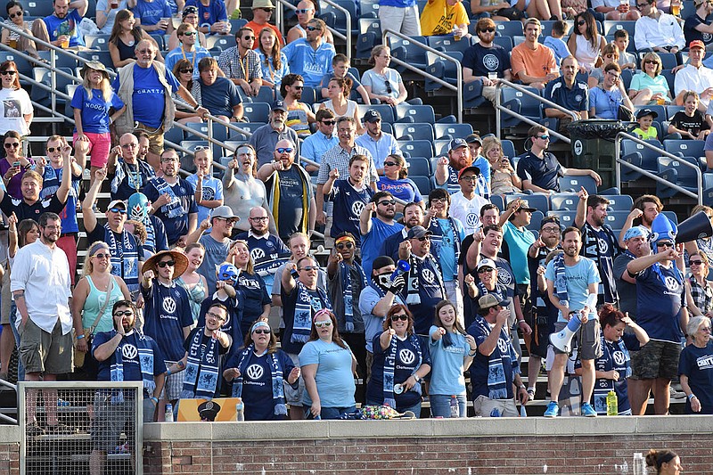 Staff photo by Robin Rudd/Chattanooga Times Free Press - Jun 9, 2015
The Chattanooga fans react to a play.  The Georgia Revolution visited the Chattanooga FC in soccer action at Finley Stadium Tuesday.