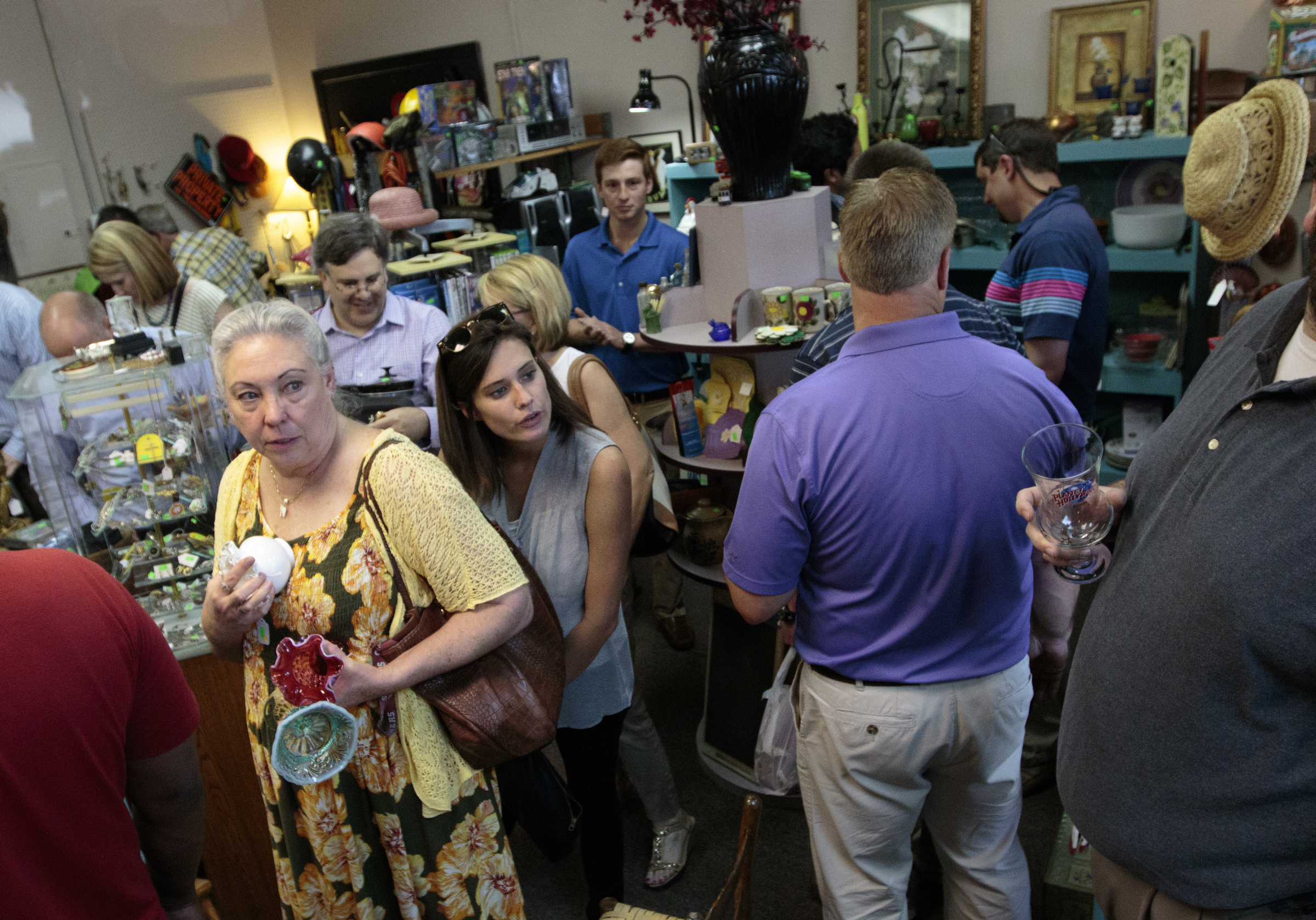 Staff photo by Doug Strickland
Customers line up to check out of the Finders Keepers Resale Store located in a shopping center where Middle Valley Road has been temporarily closed for the construction of a new Wal Mart Neighborhood Market store Wednesday, June 10, 2015, in Hixson, Tenn.