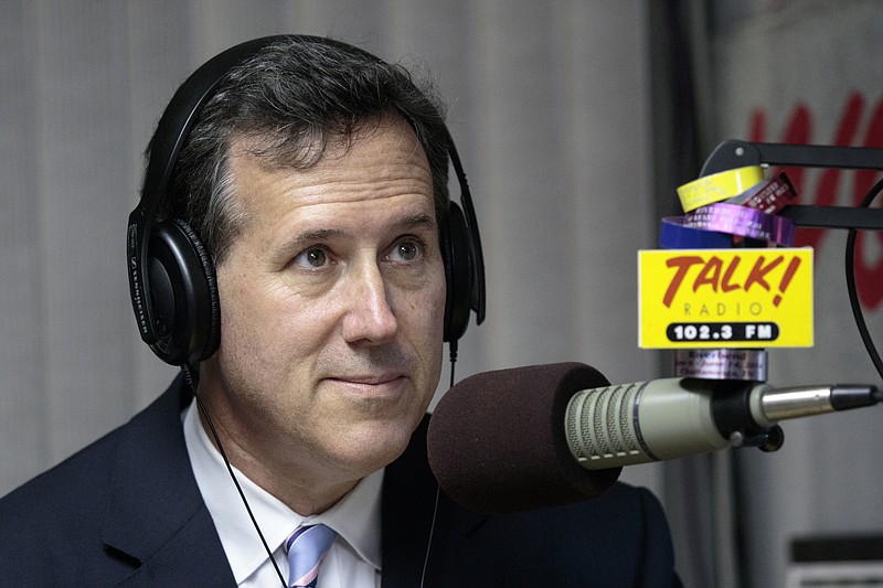 Staff photo by Doug Strickland
Candidate for the GOP presidential nomination and former U.S. Sen. Rick Santorum is interviewed on Talk! Radio 102.3 on Wednesday, June 10, 2015, at Cumulus Media in Chattanooga, Tenn. Sen. Santorum later spoke at the Hamilton County GOP's Lincoln Day dinner at the Chattanoogan Hotel.