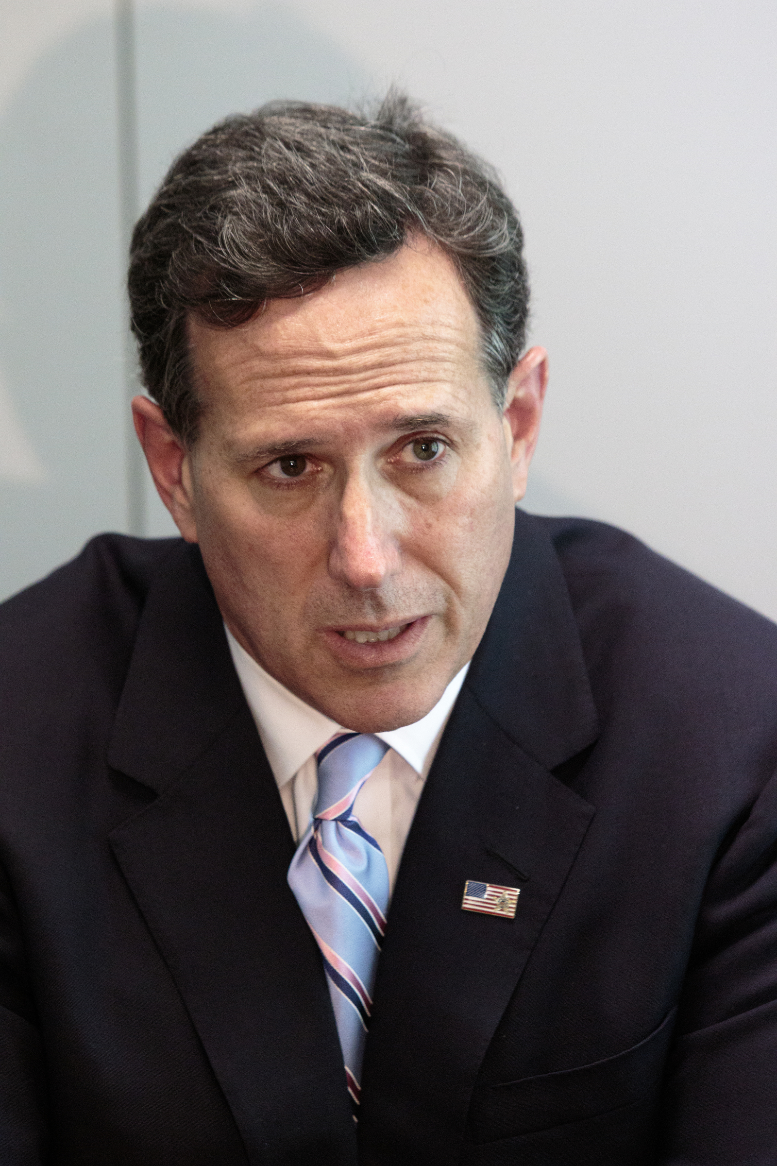 Staff photo by Doug Strickland
Candidate for the GOP presidential nomination and former U.S. Sen. Rick Santorum talks with media during a news conference Wednesday, June 10, 2015, at Cumulus Media in Chattanooga, Tenn. Sen. Santorum later spoke at the Hamilton County GOP's Lincoln Day dinner at the Chattanoogan Hotel.