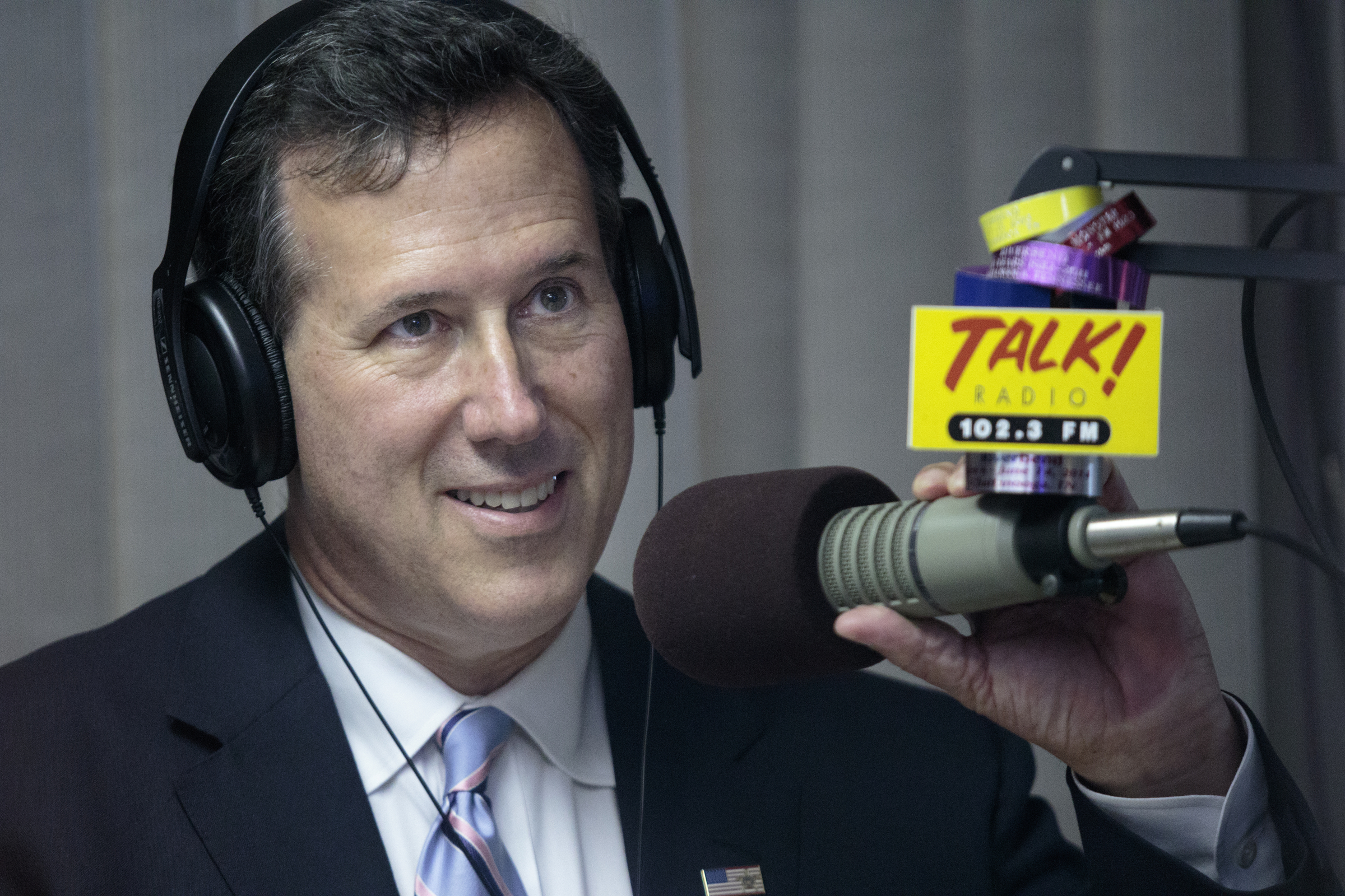 Staff photo by Doug Strickland
Candidate for the GOP presidential nomination and former U.S. Sen. Rick Santorum is interviewed on Talk! Radio 102.3 on Wednesday, June 10, 2015, at Cumulus Media in Chattanooga, Tenn. Sen. Santorum later spoke at the Hamilton County GOP's Lincoln Day dinner at the Chattanoogan Hotel.