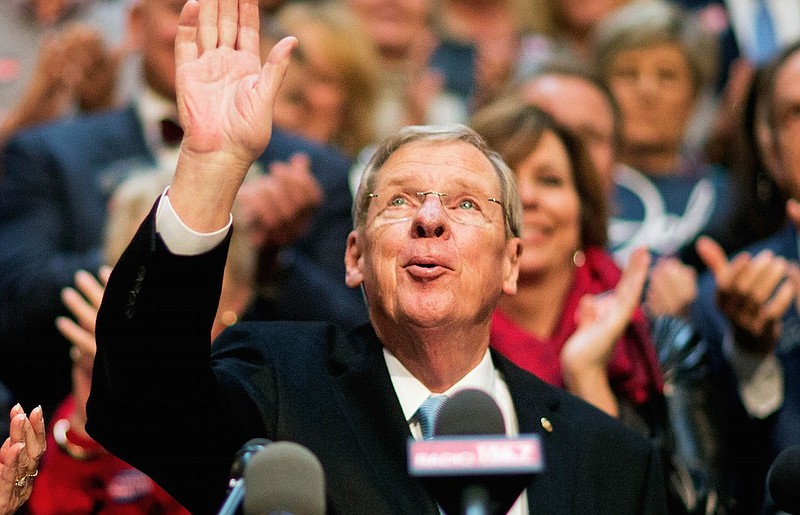 Georgia Sen. Johnny Isakson gestures in this file photo.