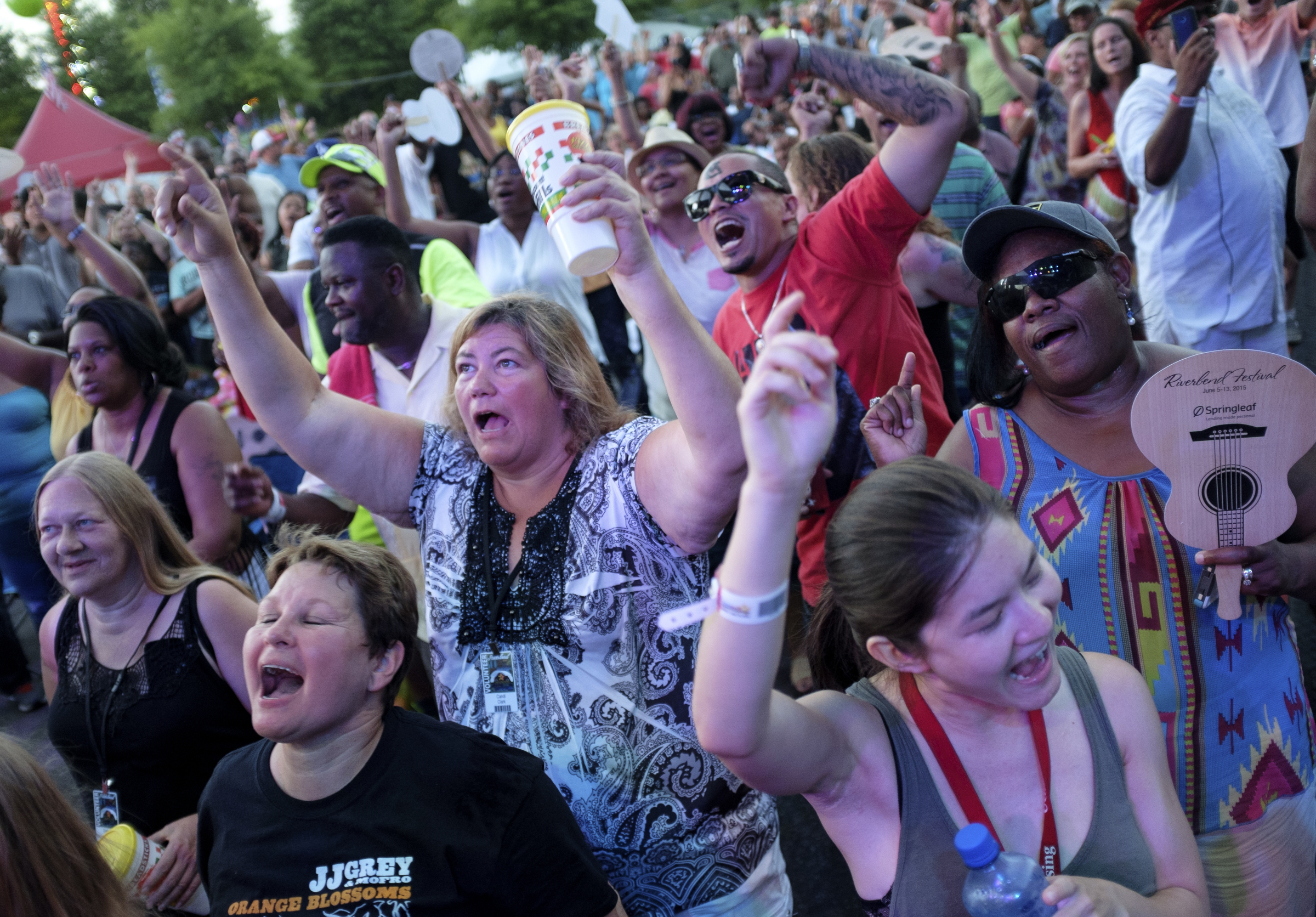 Fans cheer as Chubb Rock performs on the Bud Light stage during the final day of the Riverbend Festival on Saturday, June 13, 2015, in Chattanooga, Tenn. Headliner Stone Temple Pilots closed the festival.