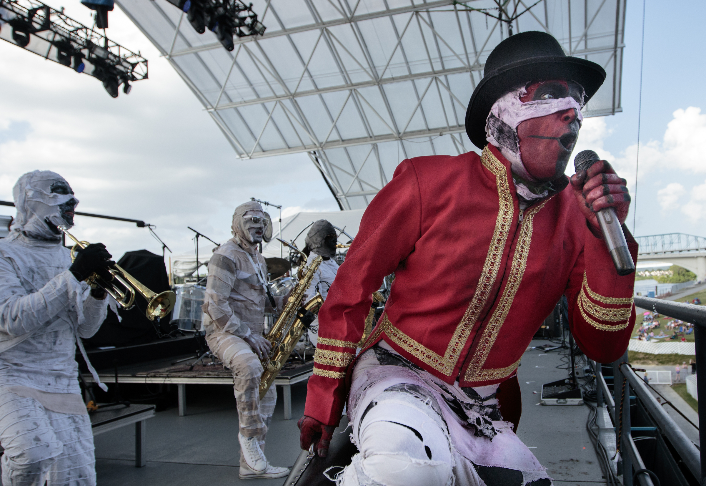 Staff photo by Doug Strickland
Here Come the Mummies perform on the Coca Cola stage during the final day of the Riverbend Festival on Saturday, June 13, 2015, in Chattanooga, Tenn. Headliner Stone Temple Pilots closed the festival.