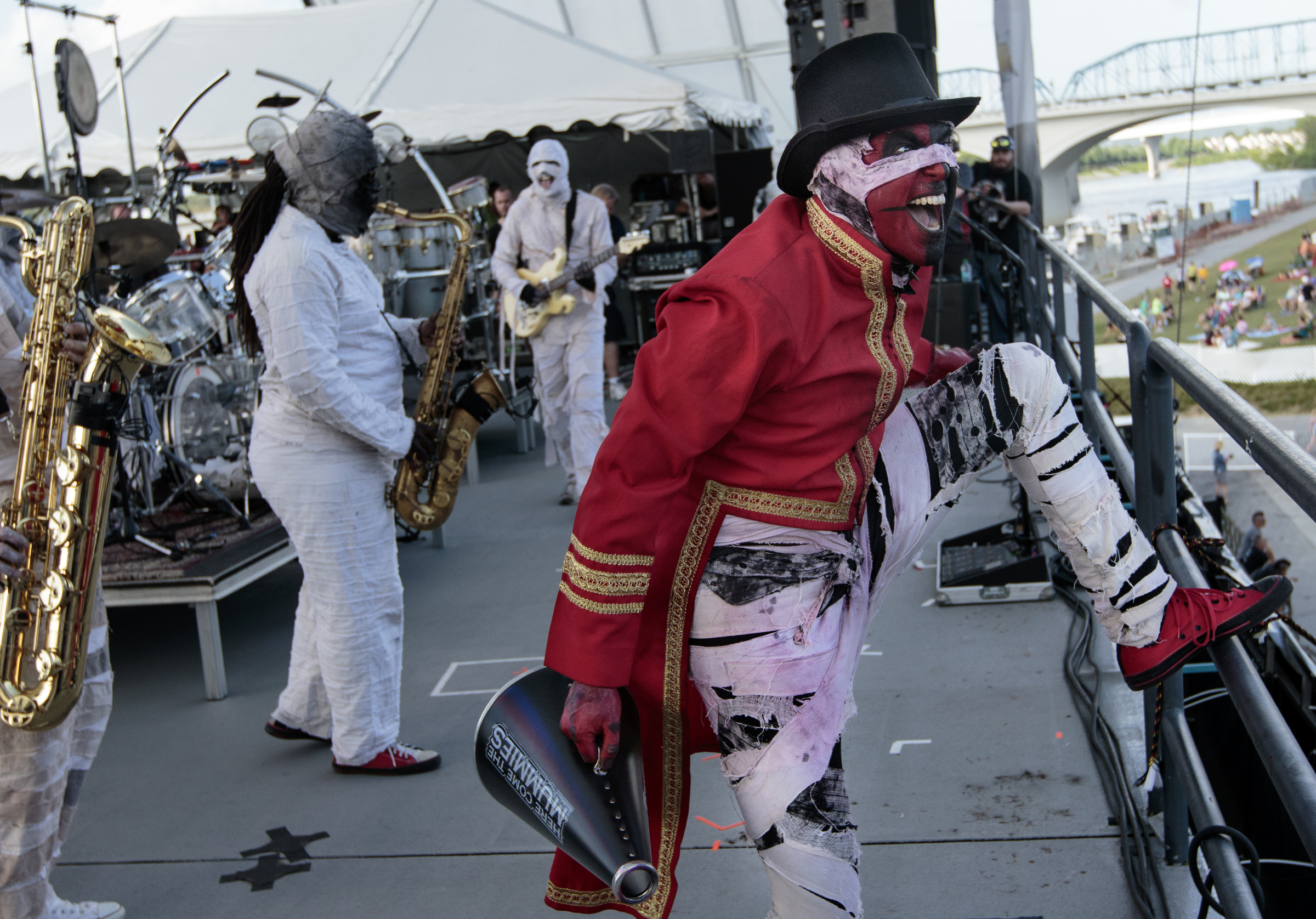 Here Come the Mummies perform on the Coca Cola stage during the final day of the Riverbend Festival on Saturday, June 13, 2015, in Chattanooga, Tenn. Headliner Stone Temple Pilots closed the festival.