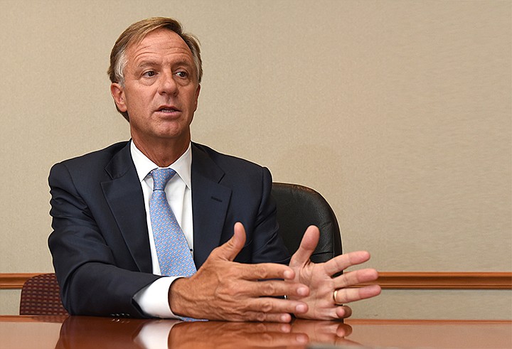 Tennessee Governor Bill Haslam speaks during a meeting with the Chattanooga Times Free Press editorial board.