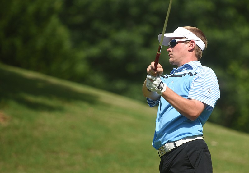 Staff Photo by Angela Lewis Foster/ The Chattanooga Times Free Press- 6/16/15
Joshua Wheeler watches the ball during the final-round action of the Ira Templeton Open Tuesday at Creeks Bend Golf Club.
