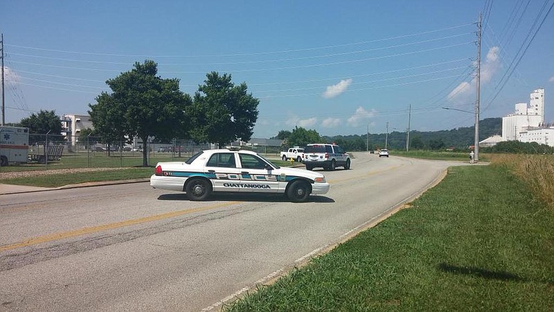 The highway is blocked off near NA Industries in Chattanooga after a chemical fire at the plant.