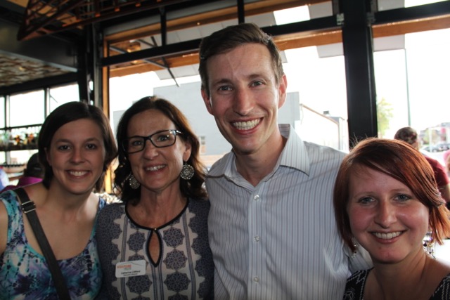 Cathy Clifford, second from left, executive director of the Sculpture Fields, chats with Stephanie Whiting, Michael Walton and Dawn Hjelseth, all with GreenSpaces Chattanooga.