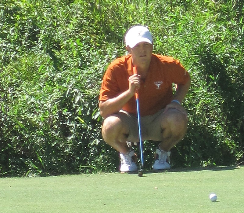 Texas sophomore Jordan Spieth lines up a putt during the 2012 Carpet Capital Collegiate tournament at The Farm Golf Club in Rocky Face, Ga. Three years later he's the toast of golf after winning the year's first two major titles.