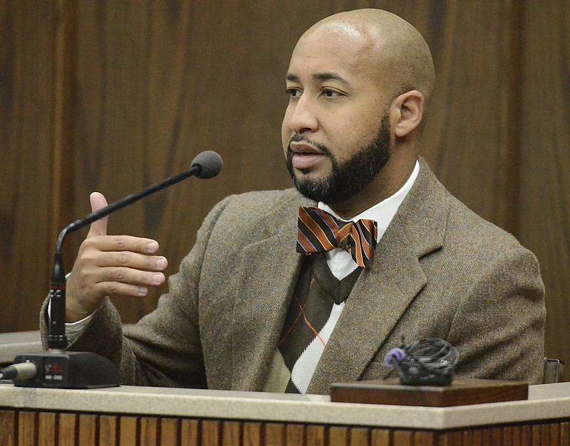 Karl Fields testifies during a hearing in Judge Don Poole's courtroom in Chattanooga.