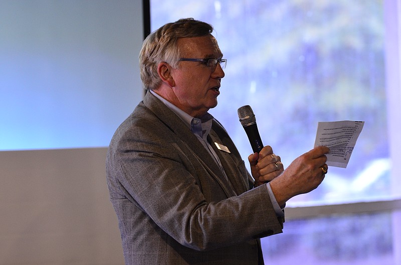 ArtsBuild President Dan Bowers gives a presentation about the results of a survey conducted by Artspace Projects, Inc. which assessed the space needs of those working in the arts and creative industries in Chattanooga at Chattanooga Workspace in Chattanooga, Tenn., on Tuesday, September 23, 2014.