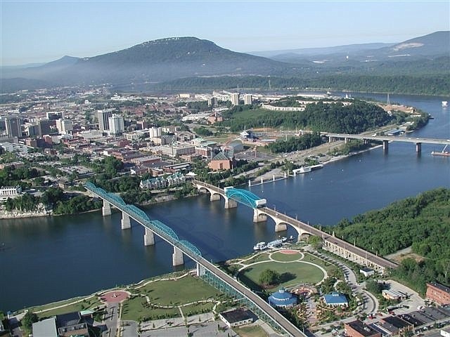 An aerial view of downtown Chattanooga.