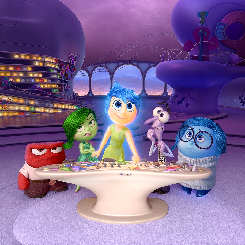 In "Inside Out," the main characters are, from left, Anger, voiced by Lewis Black, Disgust, voiced by Mindy Kaling, Joy, voiced by Amy Poehler, Fear, voiced by Bill Hader, and Sadness, voiced by Phyllis Smith. (Disney-Pixar via AP, File)
