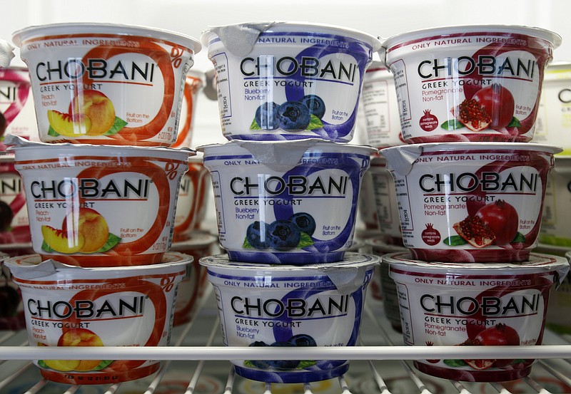 
              FILE - In this Jan. 13, 2012 photo, Chobani Greek Yogurt is seen at the Chobani plant in South Edmeston, N.Y. Public schools across America will soon offer Greek yogurt as a meat substitute in school lunches beginning this fall. Chobani, a manufacturer of Greek yogurt, officials announced Monday, June 29, 2015, it had been selected by the U.S. Department of Agriculture to supply the yogurt as part of the federal school lunch program. (AP Photo/Mike Groll, File)
            