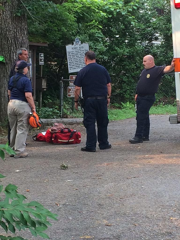 Someone fell 90 feet from a bluff near Sunset Rock, according to Hamilton County EMS.