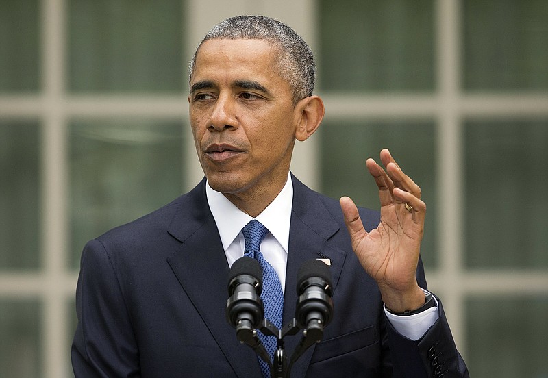 In this June 26, 2015, photo, President Barack Obama speaks in the Rose Garden of the White House in Washington.