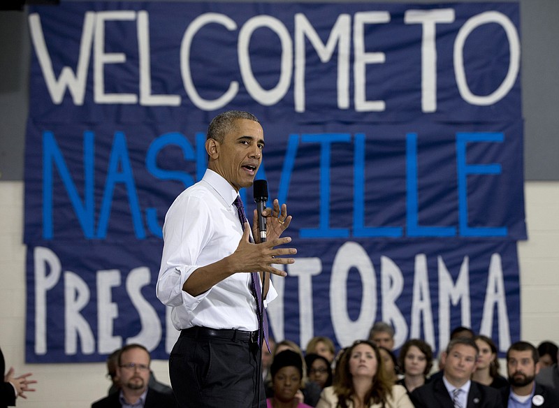 
              President Barack Obama speaks at Taylor Stratton Elementary School, in Nashville, Tenn, Wednesday, July 1, 2015, about the Affordable Care Act. The president said he wants to refocus on improving health care quality, expanding access and rooting out waste now that the Supreme Court has upheld a key element of his health care law.  (AP Photo/Carolyn Kaster)
            