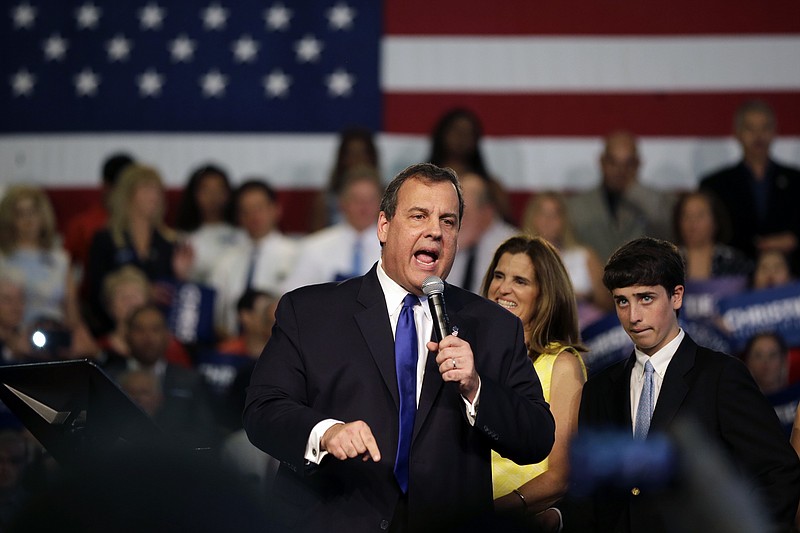 New Jersey Gov. Chris Christie, accompanied by his family, speaks to supporters during an event announcing he will seek the Republican nomination for president, Tuesday, June 30, 2015, at Livingston High School in Livingston, N.J. 