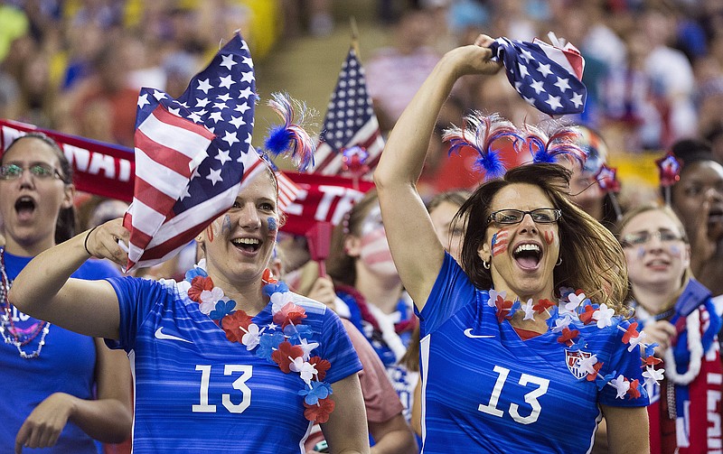 U.S. fans cheer on the team before the team's semifinal against Germany in the Women's World Cup soccer tournament Tuesday, June 30, 2015, in Montreal, Canada.