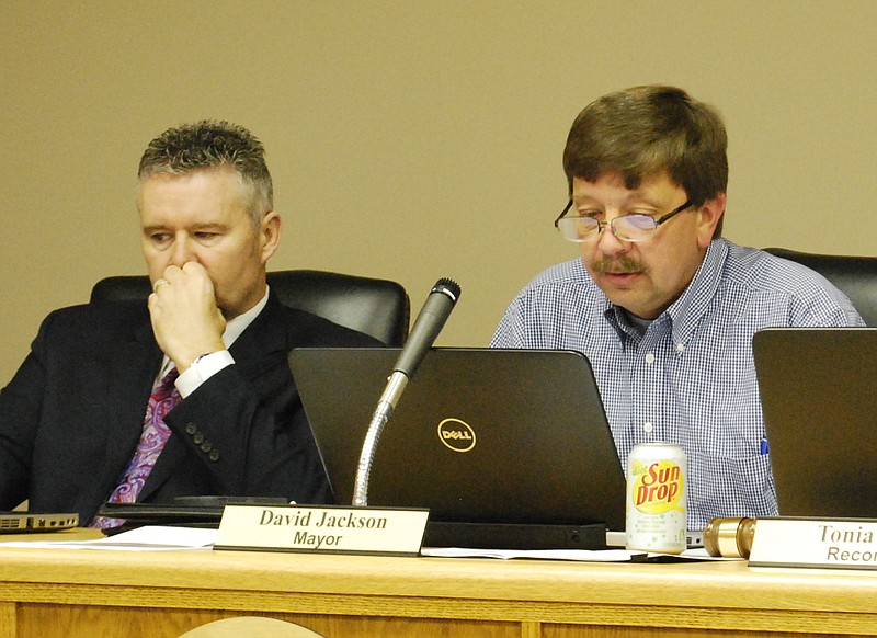 File photo - Kimball Mayor David Jackson, right, and city attorney Billy Gouger attend a meeting in 2014.