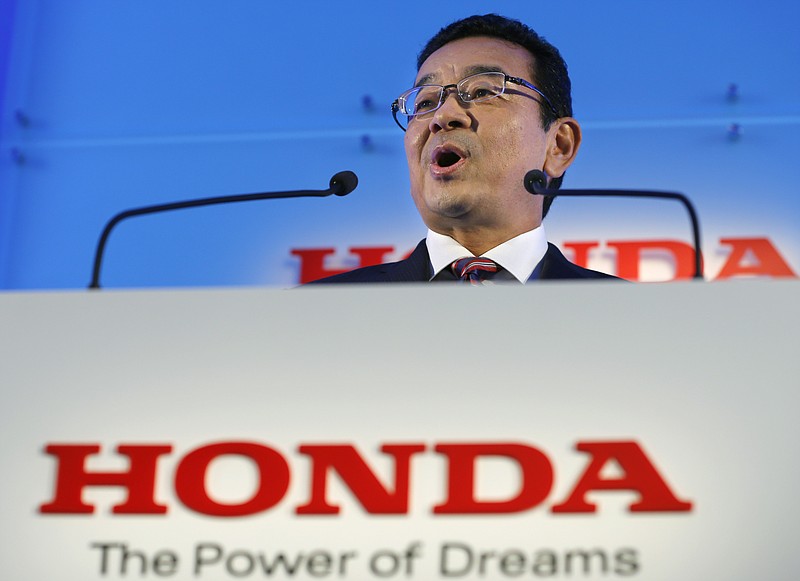 
              Honda Motor Co.'s CEO Takahiro Hachigo speaks during a press conference at the automaker's headquarters in Tokyo, Monday, July 6, 2015.  New CEO Hachigo is promising to take more time in product development, and to bring his company together as a team to avoid the quality lapses that have led to shrinking profits at the Japanese automaker.(AP Photo/Shizuo Kambayashi)
            