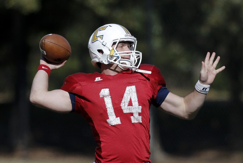 UTC quarterback Jacob Huesman passes the ball during the Mocs' first spring football scrimmage Saturday, March 28, 2015, at Scrappy Moore Field in Chattanooga, Tenn.