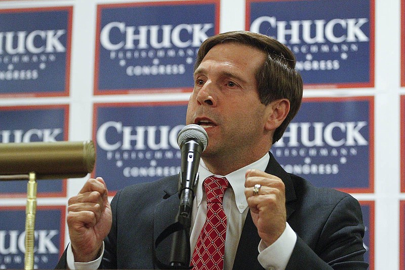U.S. Rep. Chuck Fleischmann speaks to his supporters in the DoubleTree Hotel after winning the election in 2014.