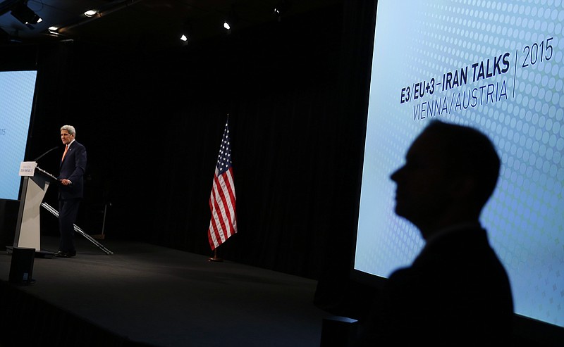 U.S. Secretary of State John Kerry delivers a statement on the Iran talks deal at the Vienna International Center in Vienna, Austria, on Tuesday.