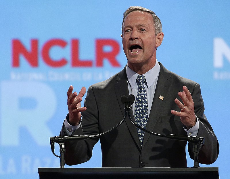 
              In this July 13, 2015, photo, Democratic presidential candidate former Maryland Gov. Martin O'Malley speaks at a the National Council of La Raza Annual Conference in Kansas City, Mo. O'Malley is looking to Iowa, where he’s going "all in" to help him become the leading Democratic alternative to Hillary Rodham Clinton.  (AP Photo/Charlie Riedel)
            