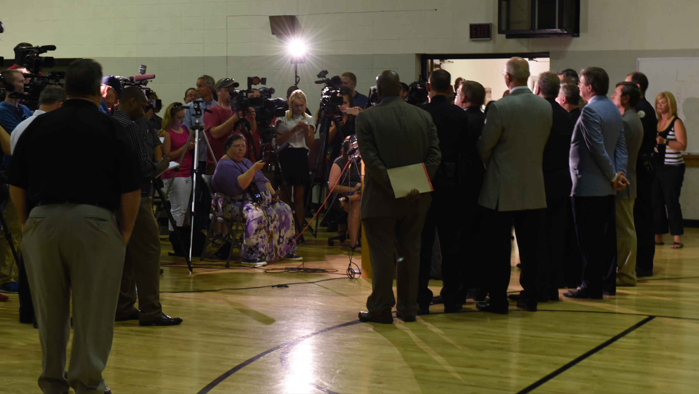 National and local media gather for a news conference at the Chattanooga Fire Training center about a domestic terror incident that killed four Marines at the nearby Naval Reserve facility on Amnicola Highway on Thursday, July 16, 2015, in Chattanooga, Tenn.