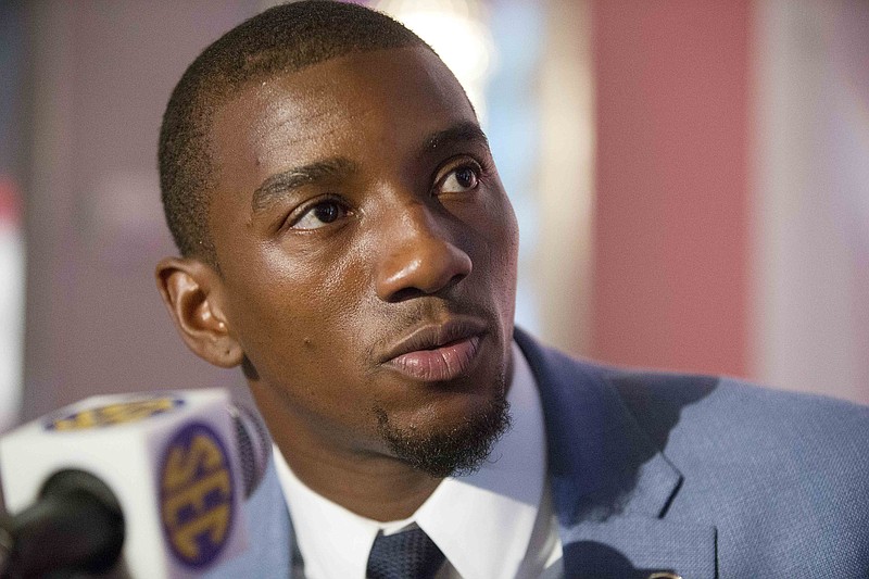 Georgia receiver Malcolm Mitchell speaks to the media at the Southeastern Conference NCAA college football media days Thursday, July 16, 2015, in Hoover, Ala. 