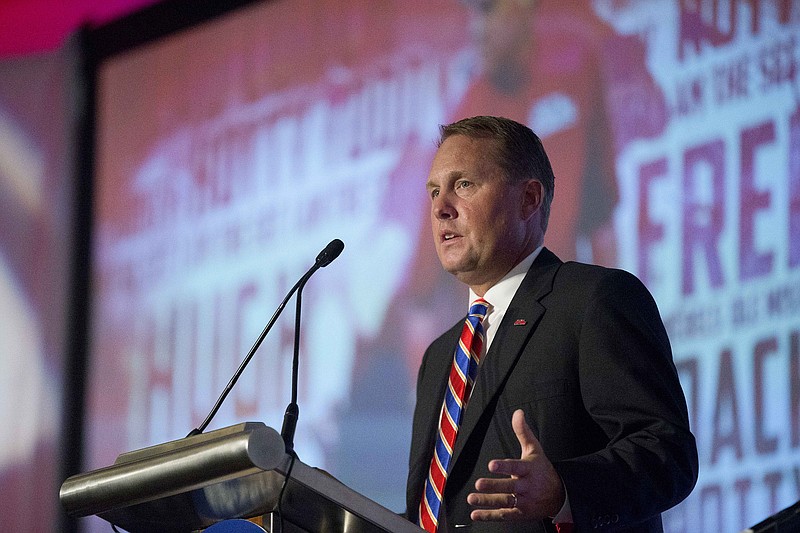 Mississippi coach Hugh Freeze speaks to the media at the Southeastern Conference NCAA college football media days Thursday, July 16, 2015, in Hoover, Ala.