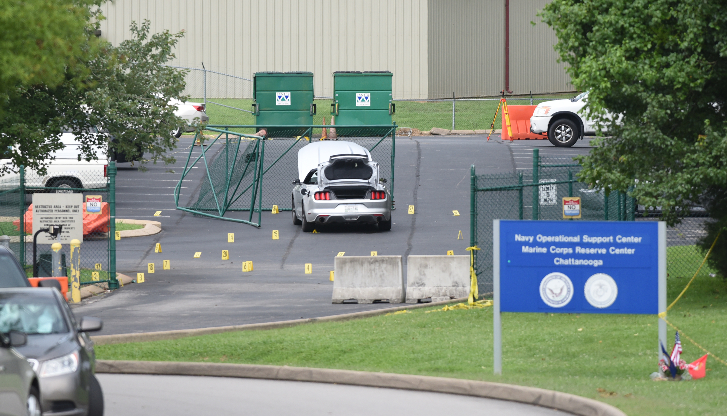 The rental car used by Muhammad Youssef Abdulazeez is still in place at the U.S. Naval and Marine Reserve Center on Sunday, July 19, 2015, in Chattanooga, Tenn. Abdulazeez used the car in an attack on two Chattanooga facilities that killed four Marines and one member of the U.S. Navy.