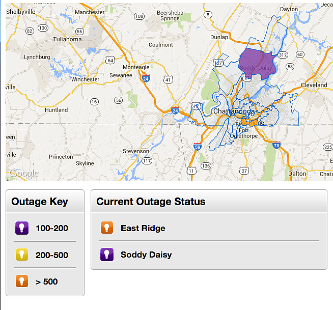 Hundreds in Chattanoga lost power on July 22, according to EPB's outage map. 