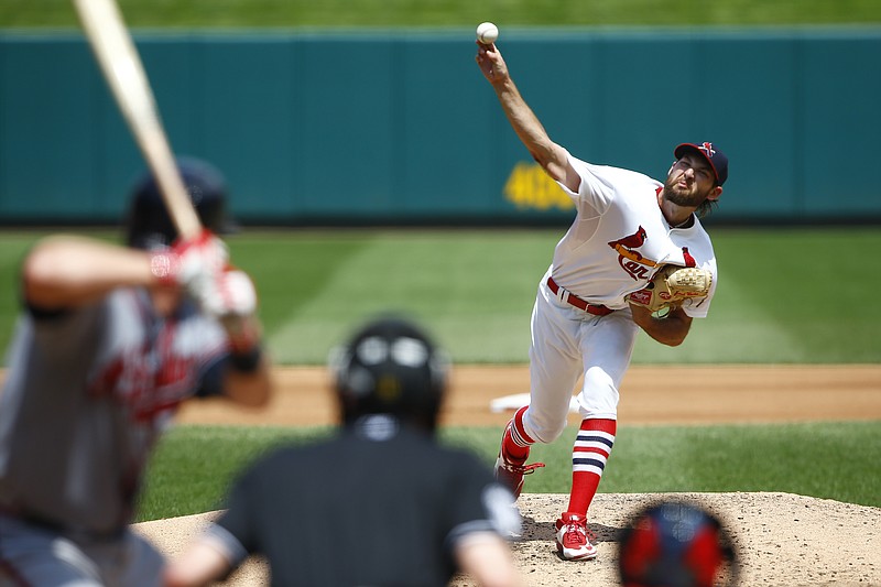 St. Louis Cardinals starting pitcher Michael Wacha throws to an Atlanta Braves batter during the fourth inning of a baseball game Sunday, July 26, 2015, in St. Louis.