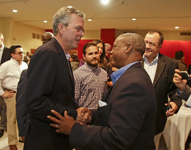 
              Republican presidential candidate, former Florida Gov. Jeb Bush, greets supporters at a Central Florida pastors meet and greet, Monday, July 27, 2015, in Orlando, Fla. (AP Photo/John Raoux)
            