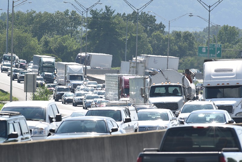 Snarled traffic sits on Interstate 24 in Chattanooga. Gov. Bill Haslam is planning a statewide tour starting next week to build support for extra funding for state highway projects.