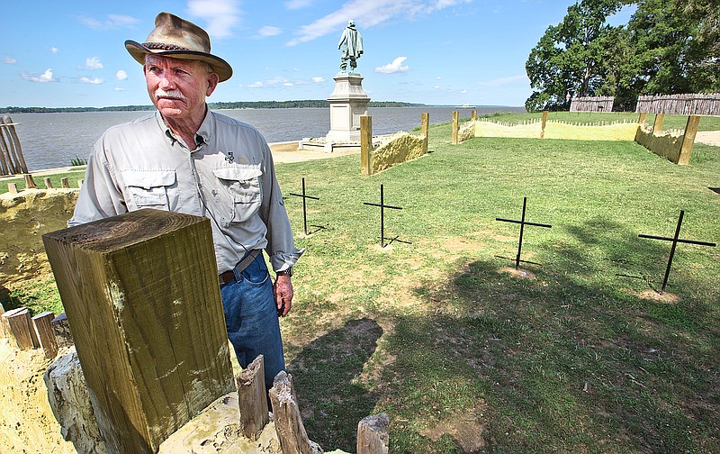 
              William "Bill" Kelso, Director of Research and Interpretation for the Preservation Virginia Jamestown Rediscovery, stands next to the church where the four sets of human where found in Jamestown, Va. A team of scientists and historians announced Tuesday, July 28, 2015, that Jamestown archaeologists have identified four sets of human remains buried in the chancel of the historic settlement's first church, including Jamestown's first Anglican minister and Capt. Gabriel Archer. (Joe Fudge/The Daily Press via AP) MANDATORY CREDIT
            