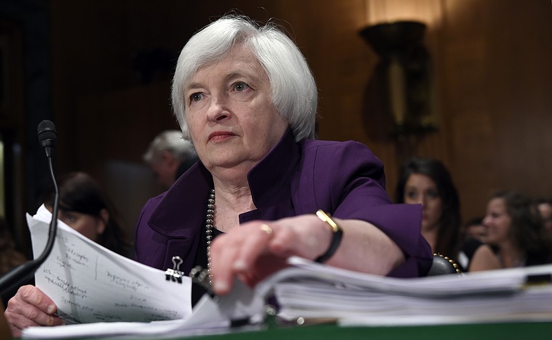 
              FILE - In this July 16, 2015, file photo, Federal Reserve Chair Janet Yellen prepares to testify before the Senate Banking Committee on Capitol Hill in Washington. Federal Reserve policymakers meet Wednesday, July 29, 2015, to set interest rates and release a statement. (AP Photo/Susan Walsh, File)
            