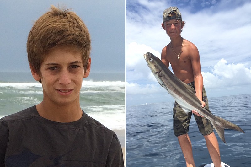 This combination made from photos provided by the U.S. Coast Guard shows Perry Cohen, left, and Austin Stephanos, both 14 years old. Cohen and Stephanos were last seen Friday afternoon, July 24, 2015, in the Jupiter, Fla. area buying fuel for their 19-foot boat before embarking on a fishing trip.